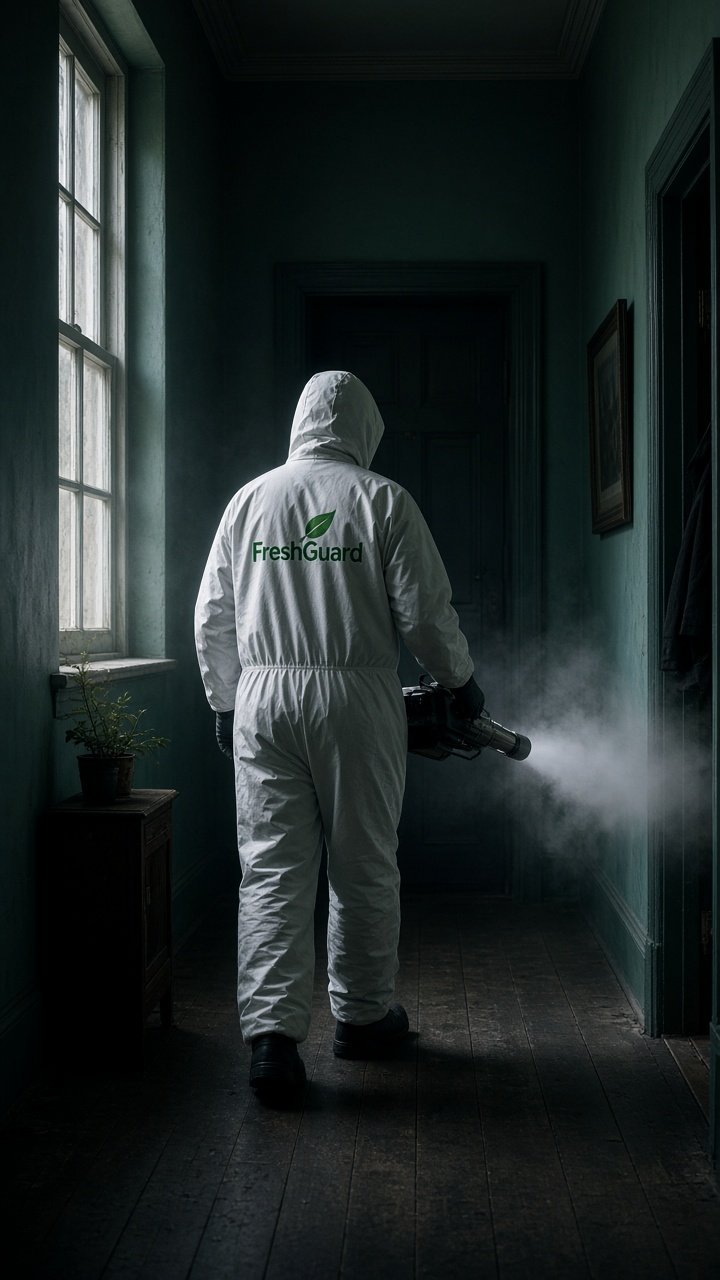 FreshGuard specialist fogging a hallway to remove lingering odors