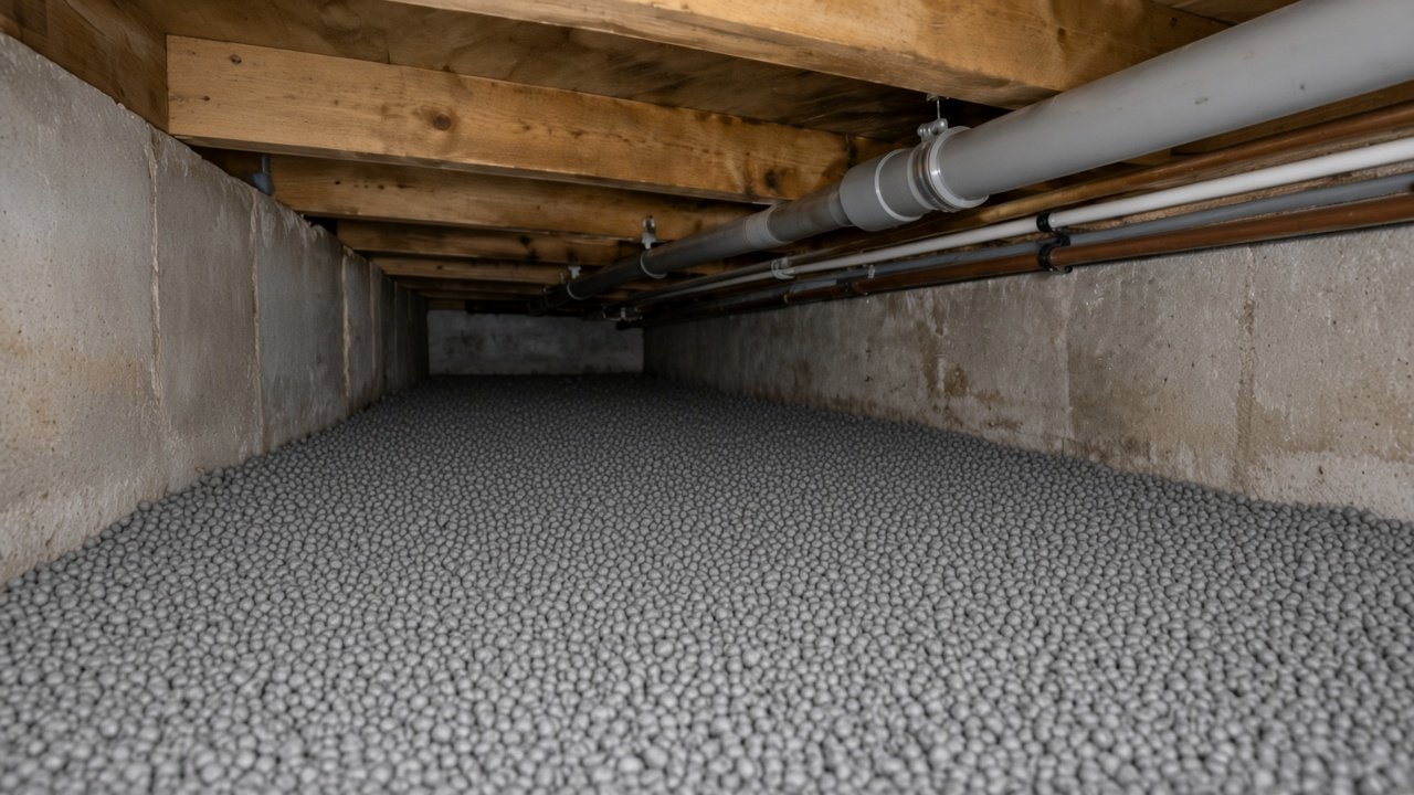 Crawlspace after EPS bead insulation