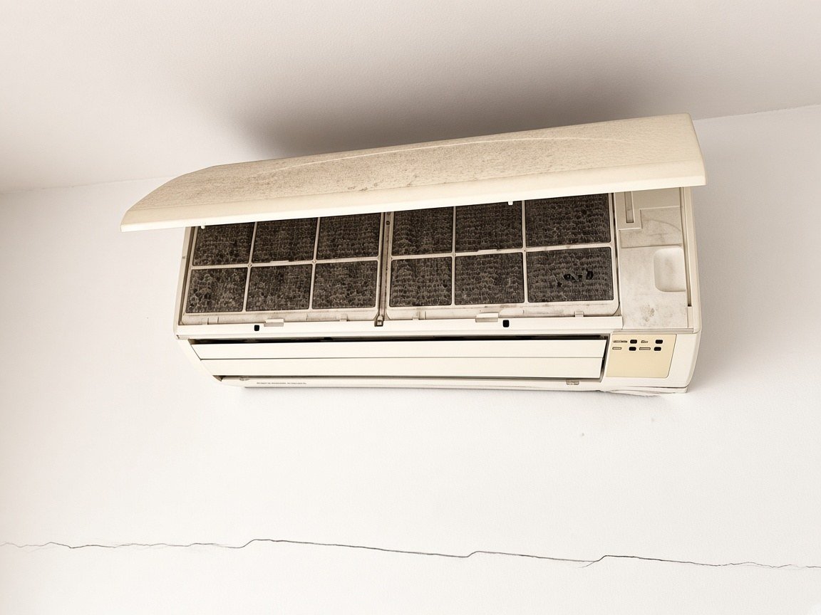 Dirty air conditioner filters before cleaning