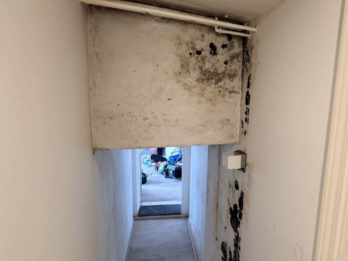 Hallway mold infestation before remediation